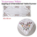 Victoriana White Applique Embroidered Table Runner 40 x 90 cm V442-ABR-TABLER-VICTORIANA-WHITE-RE