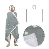 Adult Men Women Open Blanket Hoodie Poncho with Sherpa Fleece Reverse Silver Star V442-ABR-BLANKET-OPENHOODIESTAR-SILVER-SH
