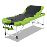 Zenses Massage Table 75cm Portable 3 Fold Aluminium Beauty Bed Green MT-ALUM-GA301-BKLM-75