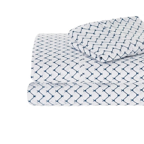 Ramesses 250TC Egyptian Cotton Printed Sheet Set Navy Sefton Single V442-KIT-SHEETS-SEFTON-NAVY-SB