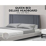 Linen Fabric Queen Bed Deluxe Headboard Bedhead - Grey V63-821603