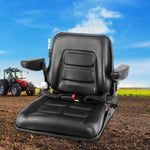 Giantz Tractor Seat Forklift Excavator Universal Suspension Armrest Truck Chair TS-FORKLIFT-B163ARM-BK