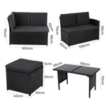 Ella 8-Seater Modular Outdoor Garden Lounge and Dining Set with Table and Stools in Black V264-OTF-526S-BLK