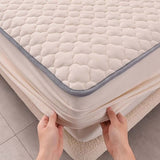 SOGA Beige 138cm Wide Mattress Cover Thick Quilted Fleece Stretchable Clover Design Bed Spread Sheet BCOVER7004