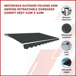 Motorised Outdoor Folding Arm Awning Retractable Sunshade Canopy Grey 4.0m x 3.0m V63-842871