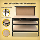 3-layer Steel Work Bench Garage Storage Table Tool Shop Shelf Pegboard Drawer TBL-3LY-WH