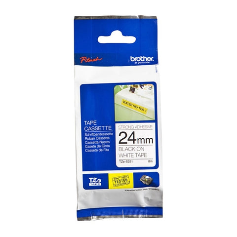BROTHER TZeS251 Labelling Tape 24MM Black White Tape Strong Adhesive TZE Tape V177-D-BTZS251