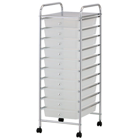 White Plastic Storage10 Tier with Metal Trolley Shelf and Slide-Out Drawers V278-UN5333