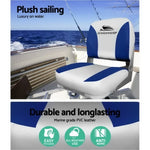 Seamanship 2X Folding Boat Seats Marine Swivel Low Back 13cm Padding Grey Blue BS-86202-GB-40