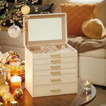 SONGMICS Jewellery White Box with 6 Layers and 5 Drawers V384-JBC138