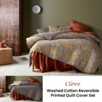 Accessorize Clove Washed Cotton Printed Reversible Quilt Cover Set King V442-HIN-QUILTCS-COTTONCLOVE-MUSTARD-KI