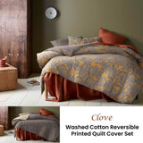 Accessorize Clove Washed Cotton Printed Reversible Quilt Cover Set Queen V442-HIN-QUILTCS-COTTONCLOVE-MUSTARD-QS