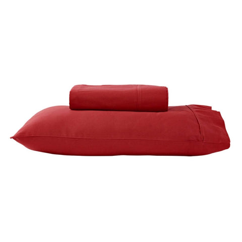 280TC 50% Polyester 50% Cotton Sheet Set Single Red V442-ABR-SHEETS-280TCPOLYCOTTON-RED-SB