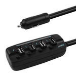 mbeat 4 Ports USB Rapid Car Charger - 40W Rapid Smart Charger/Individual ON/OFF switches/90cm V177-L-MPMB-MB-USBC480