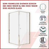 Semi Frameless Shower Screen x 195cm Side AS/NZS Glass V63-828641