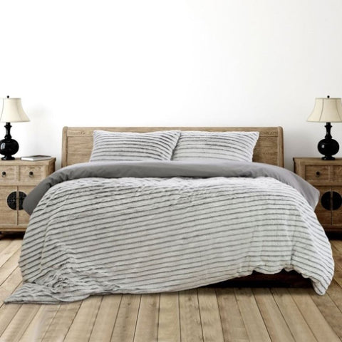 Ardor Striped Faux Fur Grey Super Soft Quilt Cover Set Queen V442-INT-QUILTCS-STRIPEDFAUXFUR-GREY-QS