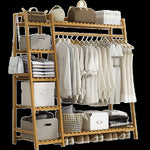 Portable Clothes Rack Coat Garment Stand Bamboo Rail Hanger Airer Closet V63-835951