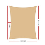 Instahut Shade Sail 5x6m Rectangle 280GSM 98% Sand Shade Cloth SAIL-H-5X6-C-SA