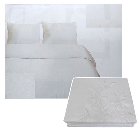 Tuberose Satin Embroidery Quilt Cover Set White Queen V442-ASU-QUILTCS-SATINTUBEROSE-WHITE-QS