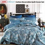 250TC Oliver Cotton Reversible Quilt Cover Set King V442-ATX-QUILTCS-OLIVER-BLUE-KI