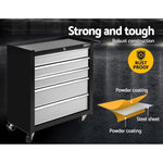 Giantz 5 Drawer Tool Box Cabinet Chest Trolley Box Garage Storage Toolbox Grey TB-5DR-ROLL-BKGY