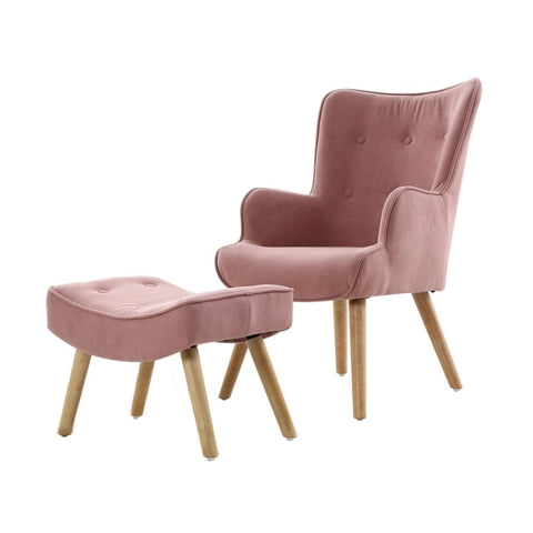 Artiss Armchair Set with Ottoman Pink Lansar UPHO-B-ARM05STO-PK