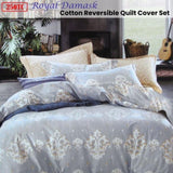 250TC Royal Damask Cotton Quilt Cover Set Queen V442-ATX-QUILTCS-ROYALDAMASK-GREY-QS