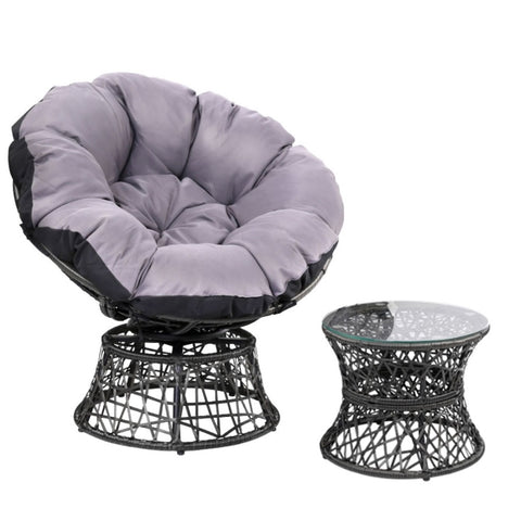 Gardeon Outdoor Lounge Setting Papasan Chair Wicker Table Garden Furniture Black ODF-PAPASAN-CHTB-BK