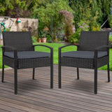 Gardeon 2PC Outdoor Dining Chairs Patio Furniture Rattan Lounge Chair Cushion Felix ODF-CHAIR-TEA-BK-2X