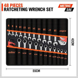 48-Piece Ratchet Wrench Set with Rolling Pouch - Metric SAE Allen Key & Hex Key Spanner Kit V465-18600