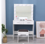 Fidel Vanity Set with Cushioned Stool and Lighted Mirror- White V264-TAB-716C-WHE-NA-1