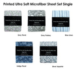 Printed Microfiber Sheet Set Single Blue Lines V442-ABR-SHEETS-LINES-BLUE-SB