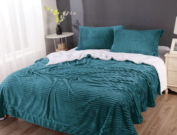 stripe flannel sherpa blanket queen teal V517-SFSC-QTE