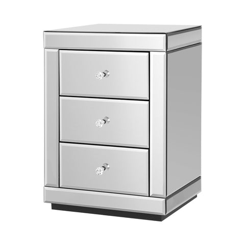 Artiss Bedside Table 3 Drawers Mirrored - PRESIA Silver MF-BT-7181-SR