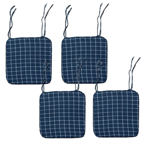 Set of 4 Square Chair Pads with Ties Checkered Navy V442-ATX-CHAIRCU-SETOF4CHECKERED-NAVY-SQ