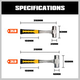 2LB+3LB Steel Hammer Double Octagonal Heavy Duty Solid Forged Rubber Grip Handle V465-97311-2PC