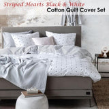 VTWonen Striped Hearts Black & White Cotton Quilt Cover Set King V442-HIN-QUILTCS-STRIPEDHEARTS-BLACKWHITE-KI