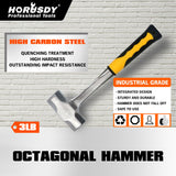2LB+3LB Steel Hammer Double Octagonal Heavy Duty Solid Forged Rubber Grip Handle V465-97311-2PC