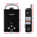 Devanti Portable Gas Water Heater 8L/Min LPG System Black GWH-LPG-8L-SW-BK-DI