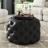 Contemporary Black Leather-look Ottoman with Button V264-OTM-802L-BLK