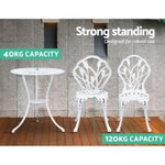 Gardeon 3PC Outdoor Setting Bistro Set Chairs Table Cast Aluminum Patio Furniture Tulip White GB-CALU-3PC-XG1018-WH