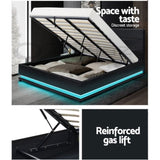 Artiss Bed Frame King Size LED Gas Lift Black LUMI BFRAME-E-LUMI-K-BK-ABC