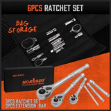 Mini Ratchet Spanner 1/2 3/8 1/4 Drive 90 Tooth Extension Bar Workshop With Bag V465-81019-AU