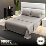 4pc 1000 Thread Count Cotton Rich King Bed Sheet Set CVC Microfibre Blend Silver CVC-10KS-SL