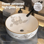 Cefito Bathroom Basin Ceramic Vanity Sink Hand Wash Bowl with Pattern 41x41cm CB-410-WH-FLOWER