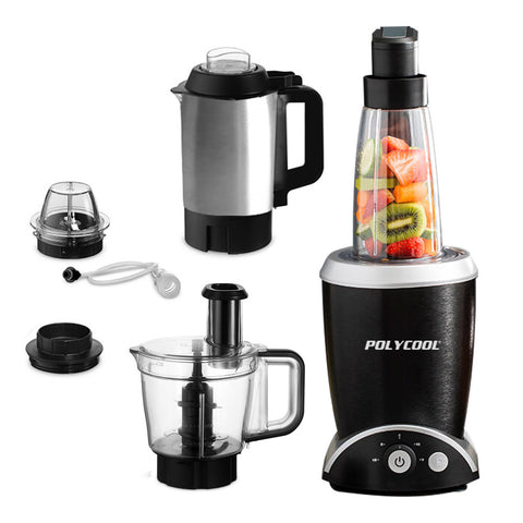 POLYCOOL 1000W 10in1 Vacuum Blender, 700ml Capacity, With Heating Jug, Grinder Cup, Food Processor V219-FODBLNPLYAV10