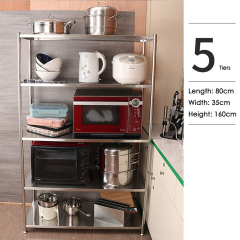 5 Tiers 160cm Height Stainless Steel Kitchen Microwave Oven Storage Rack Multilayer Organizer for V255-SSSHELF-5T80