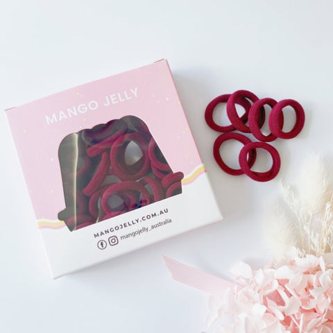 MANGO JELLY Metal Free Hair Ties - School Colour Maroon 36P - Six Pack V659-METALFREE-3CM-36P-SK-MAROON-6-P