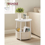 VASAGLE Small Round Side End Table with Fabric Basket White and Beige V227-9101402109060