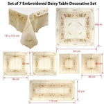 Set of 7 Embroidered Daisy Table Decorative Set V442-ABR-TABLER-SETOF7DAISY-CREAM-RE